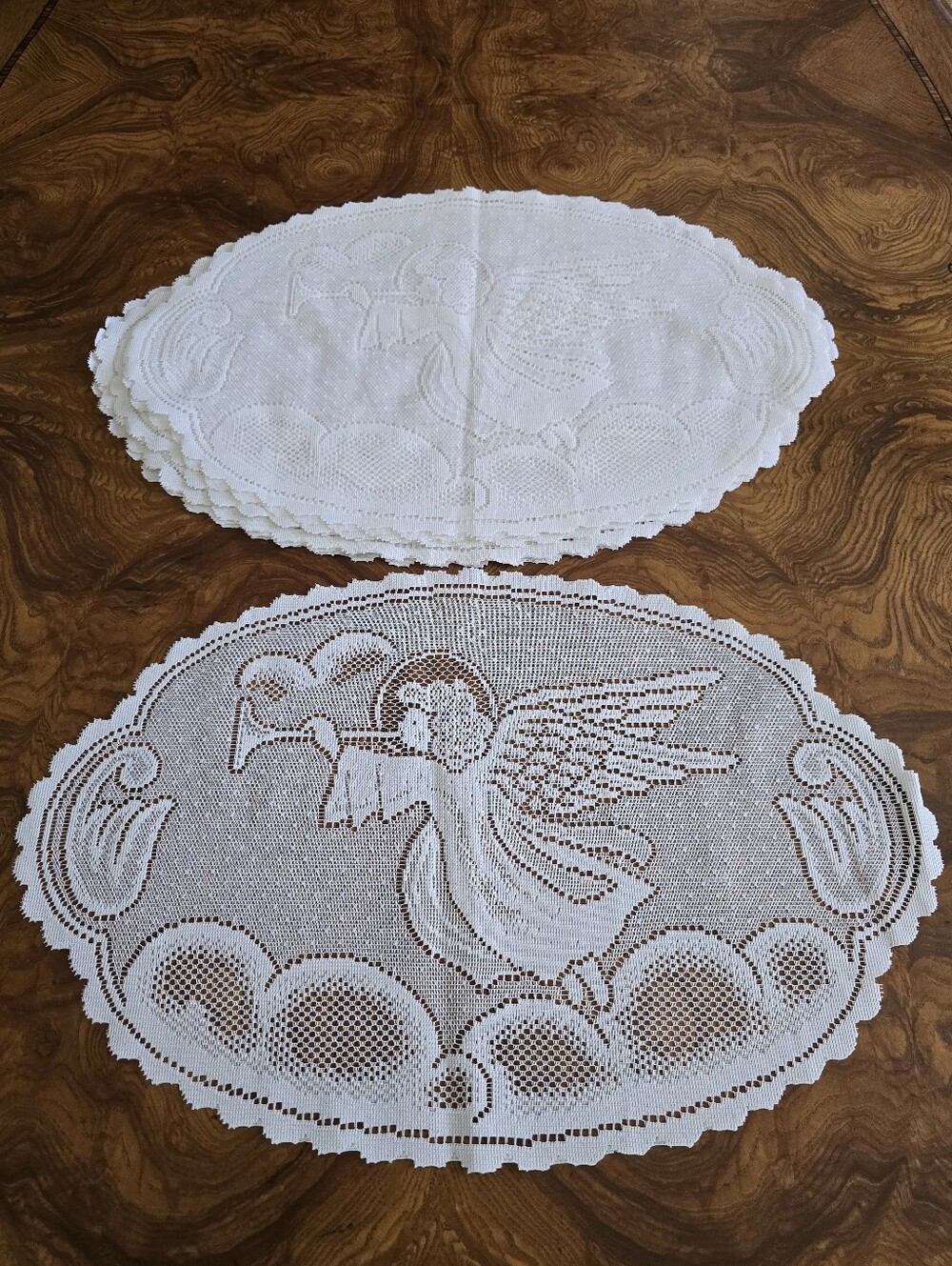 Heritage Lace Alpine Angels Oval Placemats, White, Set of 10 Vintage Holiday